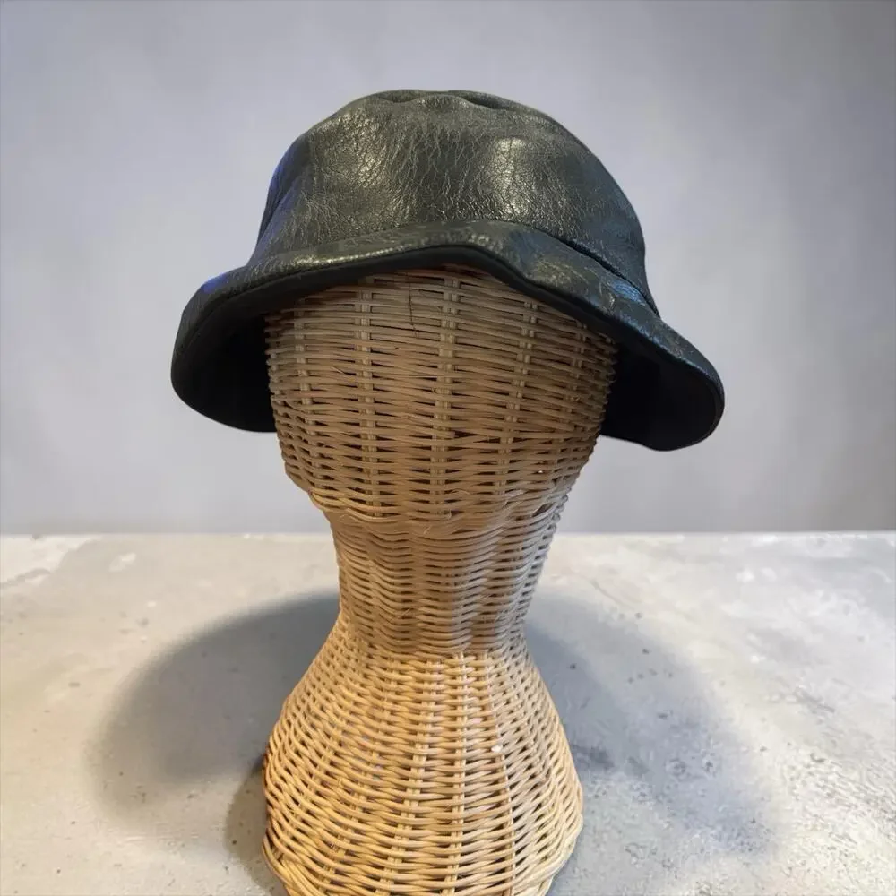 Vintage Black Leather Bucket Hat Women’s Small Soft Genuine Leather Minimalist
